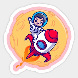 Cute Boy Astronaut Riding Rocket Cartoon Sticker